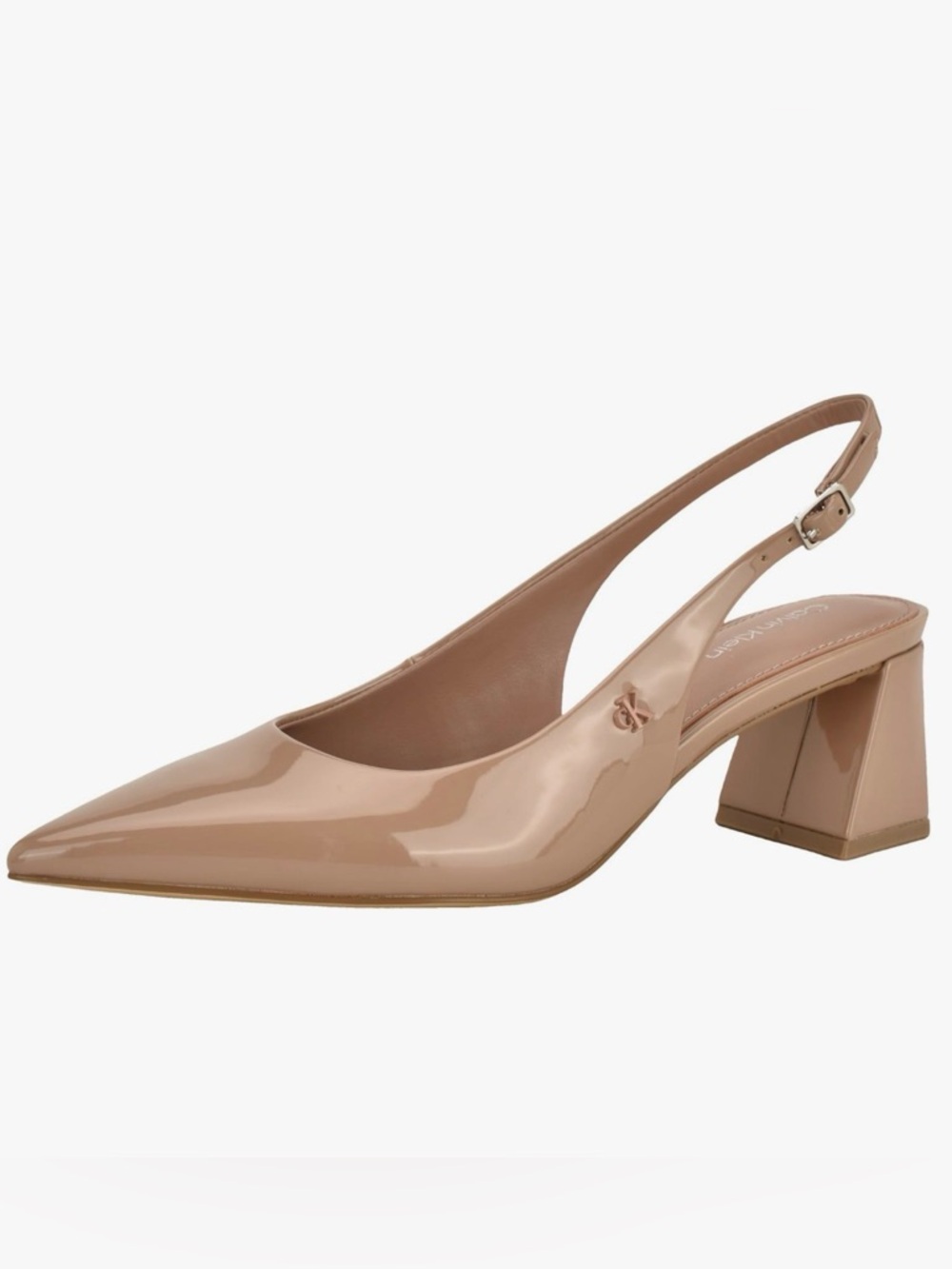 Calvin Klein Nude Patent Slingback Block Heel Pumps - Picture 6 of 7
